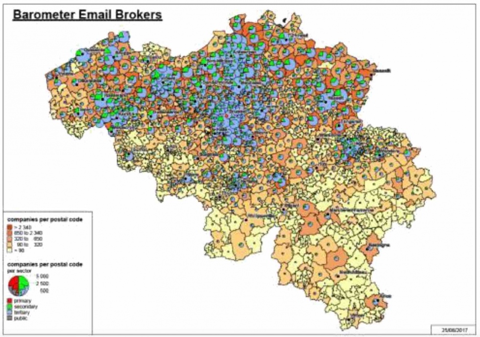 EmailBrokers carte Belgique concentration géographiques sites